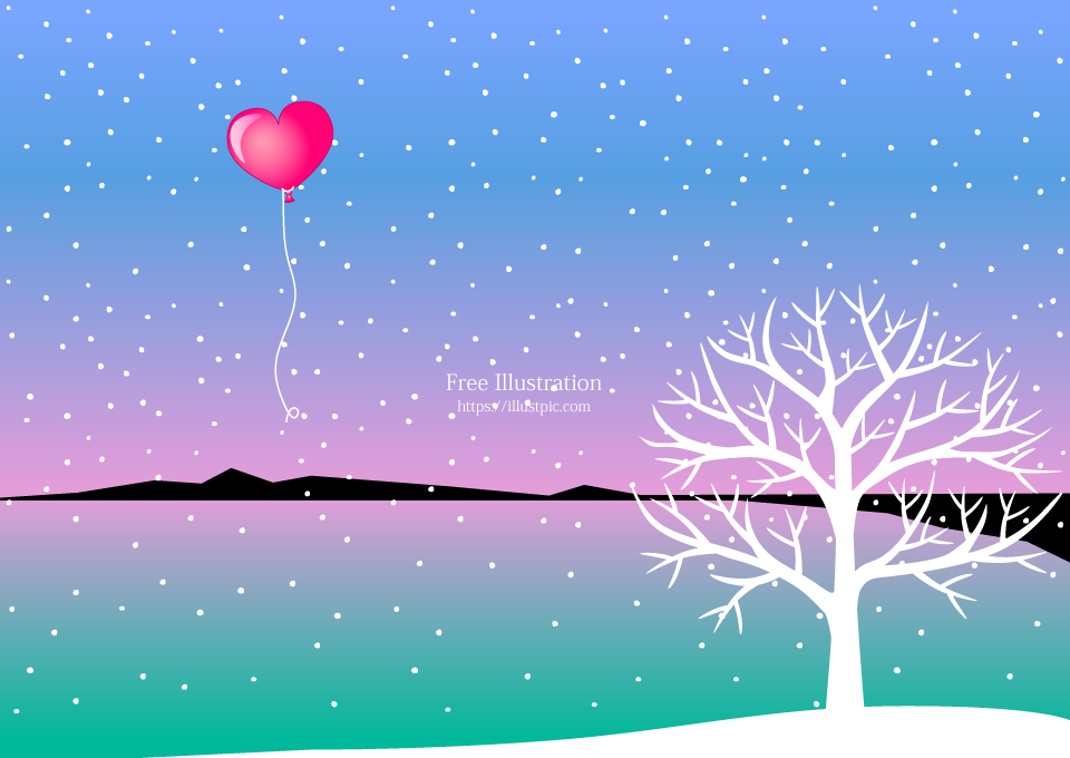 Heart Balloons Flying over Snowy Lake