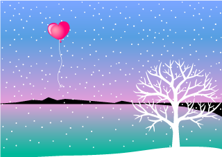 Heart Balloons Flying over Snowy Lake